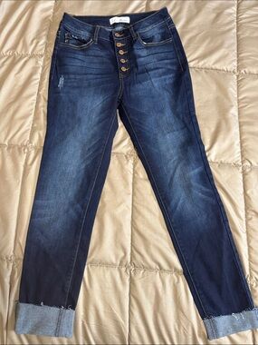 Dark Blue Women's Button-Fly Stretch Jeans - Unbranded